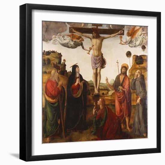 The Crucifixion with the Madonna, Saints John the Baptist, Mary Magdalen, Andrew and Francis-Cosimo Rosselli-Framed Giclee Print