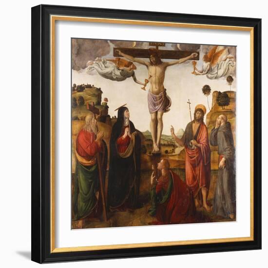 The Crucifixion with the Madonna, Saints John the Baptist, Mary Magdalen, Andrew and Francis-Cosimo Rosselli-Framed Giclee Print