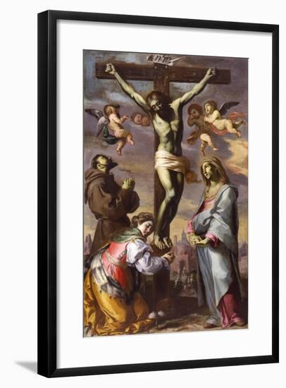 The Crucifixion with the Virgin and Saints Francis and Agatha, Mid of 17th C-Bernardino Mei-Framed Giclee Print