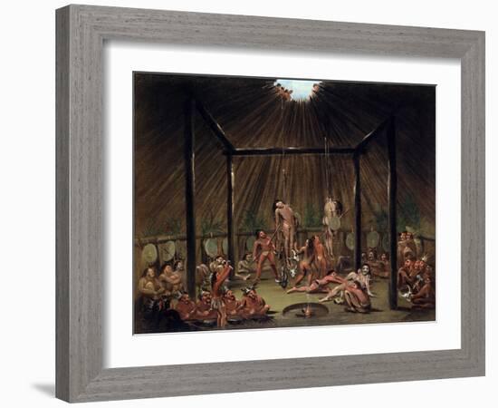 The Cutting Scene, Mandan O-Kee-Pa Ceremony by George Catlin-George Catlin-Framed Giclee Print