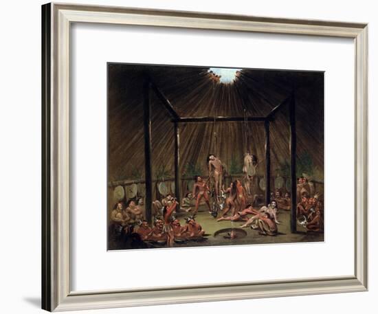 The Cutting Scene, Mandan O-Kee-Pa Ceremony by George Catlin-George Catlin-Framed Giclee Print