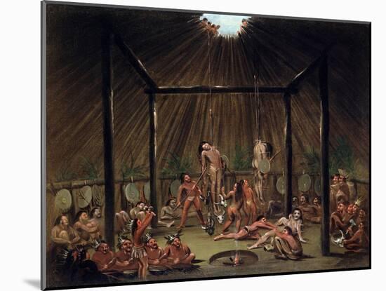 The Cutting Scene, Mandan O-Kee-Pa Ceremony by George Catlin-George Catlin-Mounted Giclee Print