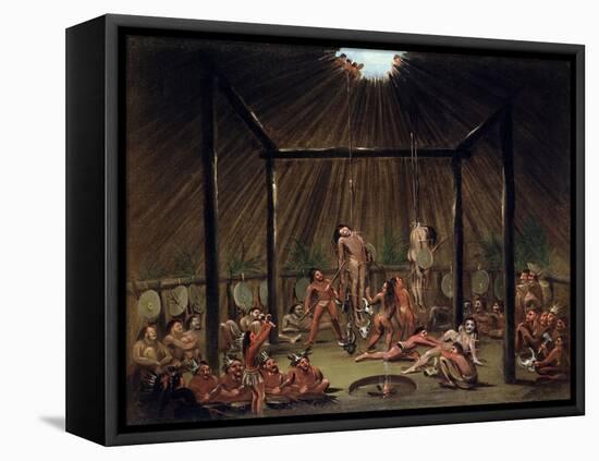 The Cutting Scene, Mandan O-Kee-Pa Ceremony by George Catlin-George Catlin-Framed Premier Image Canvas