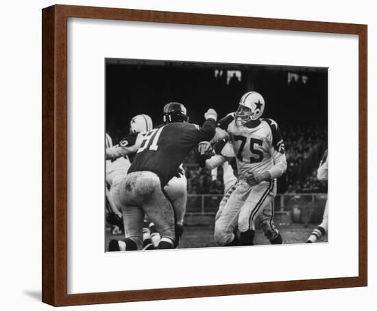 The Dallas Cowboys in Light Jerseys, Playing Against the New York Giants, in Dark Jerseys-Ralph Morse-Framed Premium Photographic Print