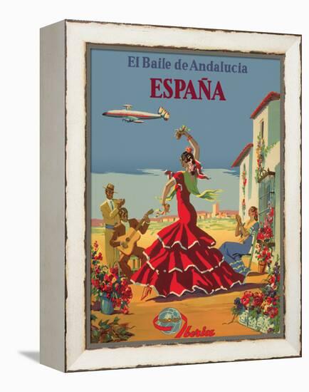 The Dance of Andalusia - Iberia Air Lines of Spain, Vintage Airline Poster-Pacifica Island Art-Framed Stretched Canvas