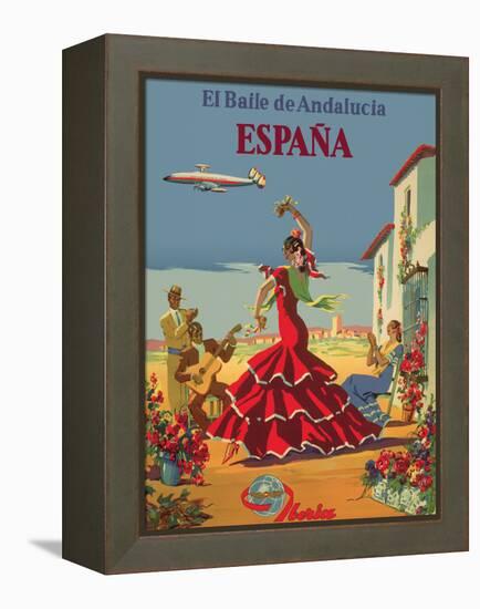 The Dance of Andalusia - Iberia Air Lines of Spain, Vintage Airline Poster-Pacifica Island Art-Framed Stretched Canvas