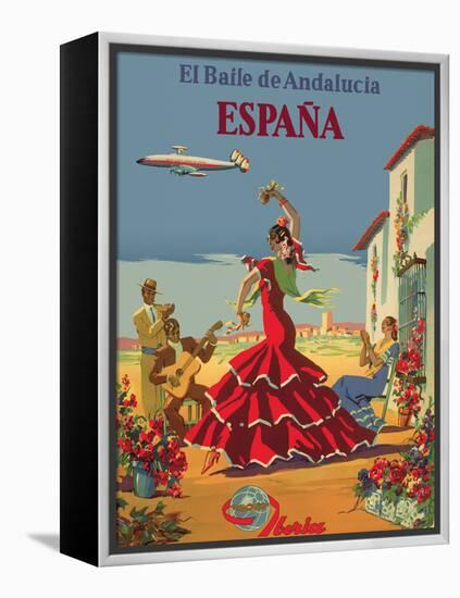 The Dance of Andalusia - Iberia Air Lines of Spain, Vintage Airline Poster-Pacifica Island Art-Framed Stretched Canvas