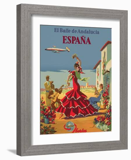 The Dance of Andalusia - Iberia Air Lines of Spain, Vintage Airline Poster-Pacifica Island Art-Framed Art Print