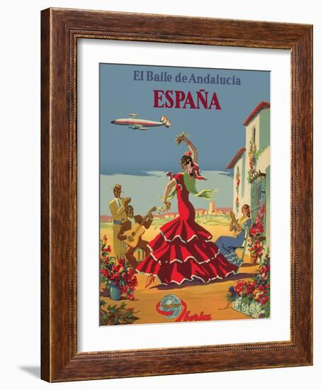 The Dance of Andalusia - Iberia Air Lines of Spain, Vintage Airline Poster-Pacifica Island Art-Framed Art Print