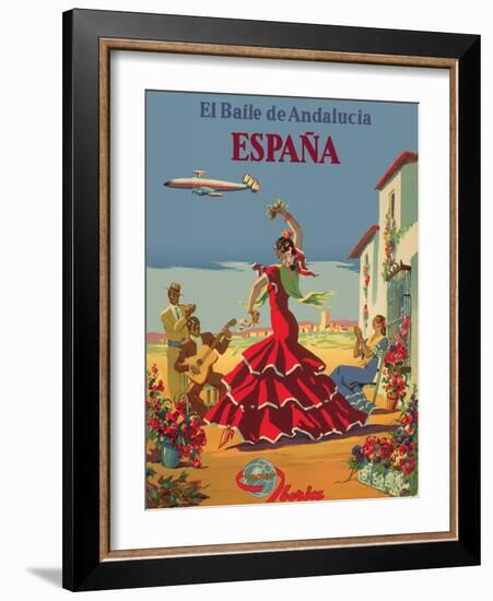 The Dance of Andalusia - Iberia Air Lines of Spain, Vintage Airline Poster-Pacifica Island Art-Framed Art Print