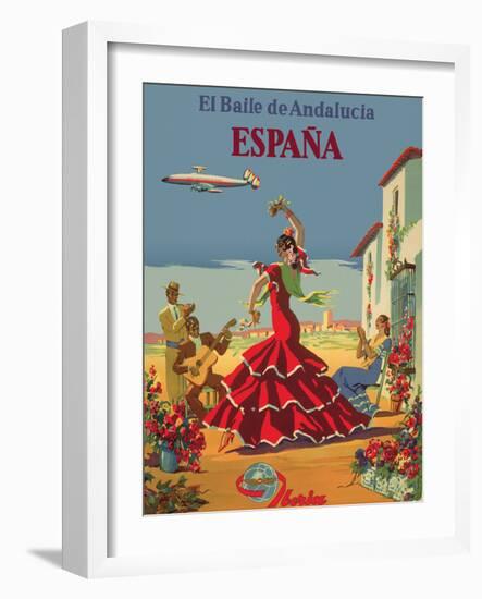 The Dance of Andalusia - Iberia Air Lines of Spain, Vintage Airline Poster-Pacifica Island Art-Framed Art Print