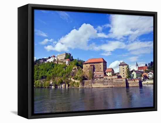 The Danube River Flows in Front of Veste Oberhaus Castle, Passau, Germany-Miva Stock-Framed Premier Image Canvas