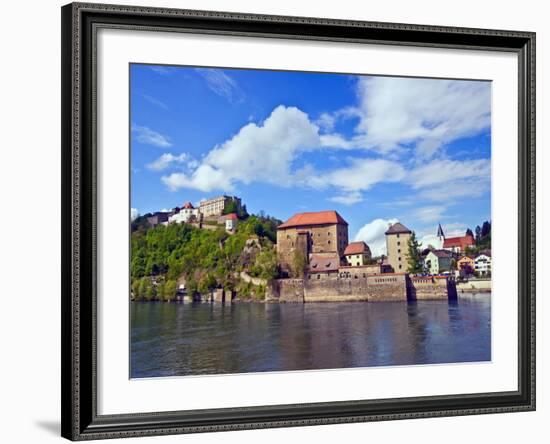 The Danube River Flows in Front of Veste Oberhaus Castle, Passau, Germany-Miva Stock-Framed Photographic Print