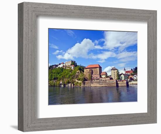 The Danube River Flows in Front of Veste Oberhaus Castle, Passau, Germany-Miva Stock-Framed Photographic Print