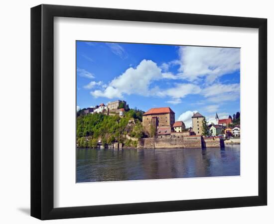 The Danube River Flows in Front of Veste Oberhaus Castle, Passau, Germany-Miva Stock-Framed Photographic Print