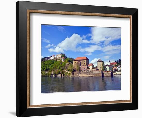 The Danube River Flows in Front of Veste Oberhaus Castle, Passau, Germany-Miva Stock-Framed Photographic Print