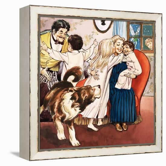 The Darling Family, Illustration from 'Peter Pan' by J.M. Barrie-Nadir Quinto-Framed Premier Image Canvas