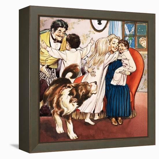 The Darling Family, Illustration from 'Peter Pan' by J.M. Barrie-Nadir Quinto-Framed Premier Image Canvas