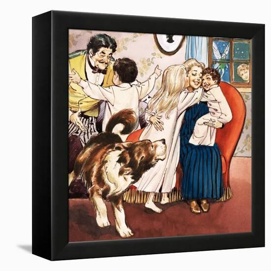 The Darling Family, Illustration from 'Peter Pan' by J.M. Barrie-Nadir Quinto-Framed Premier Image Canvas