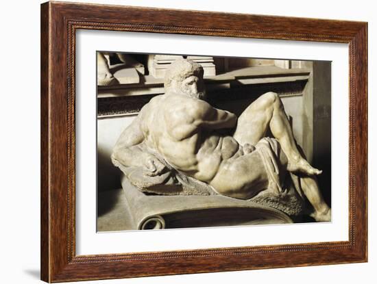 The Day, Detail from the Tomb of Giuliano De' Medici, Duke of Nemours, 1525-1534-Michelangelo-Framed Giclee Print