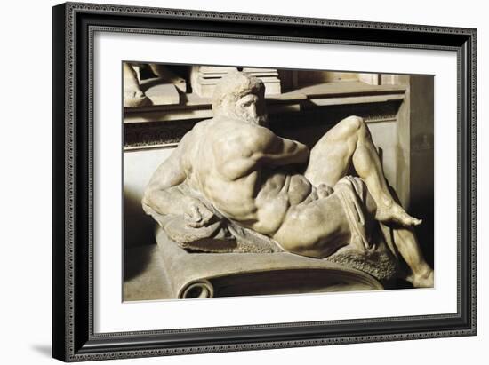 The Day, Detail from the Tomb of Giuliano De' Medici, Duke of Nemours, 1525-1534-Michelangelo-Framed Giclee Print
