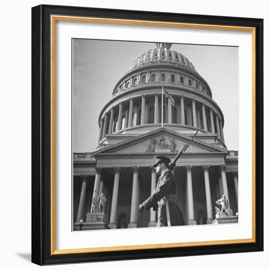 The Day President Franklin Roosevelt Declared War, Following Japanese Bombing of Pearl Harbor-Thomas D^ Mcavoy-Framed Photographic Print