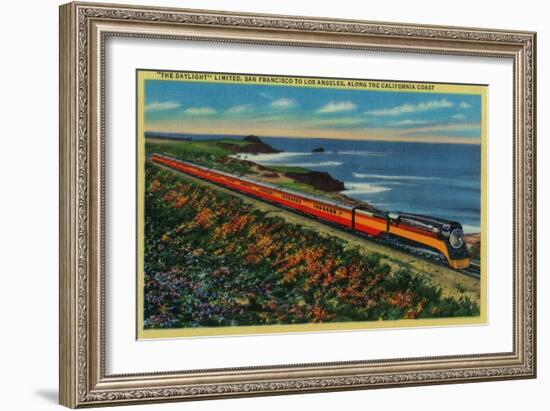 The Daylight Limited Train on California Coast - California Coast-Lantern Press-Framed Art Print