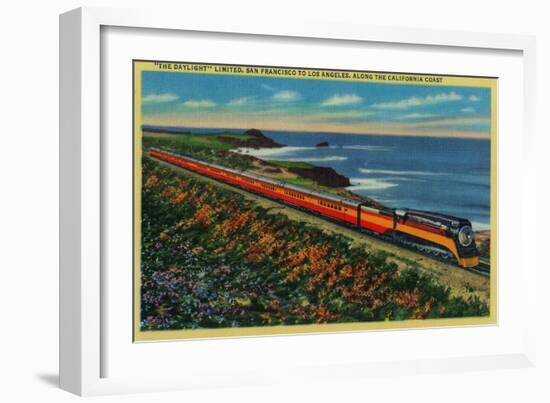 The Daylight Limited Train on California Coast - California Coast-Lantern Press-Framed Art Print