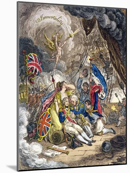 The Death of Admiral Lord Nelson at the Moment of Victory! Published by Hannah Humphrey in 1805-James Gillray-Mounted Giclee Print