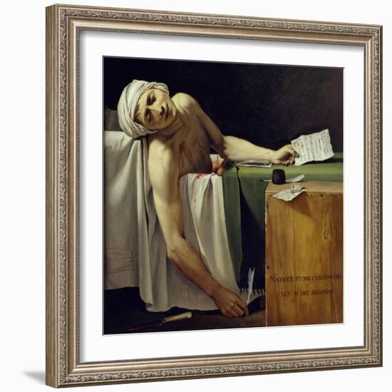 The Death of Marat (John Paul Marat (1743-1793) Murdered). Detail. Painting by Jacques Louis David-Jacques Louis David-Framed Giclee Print