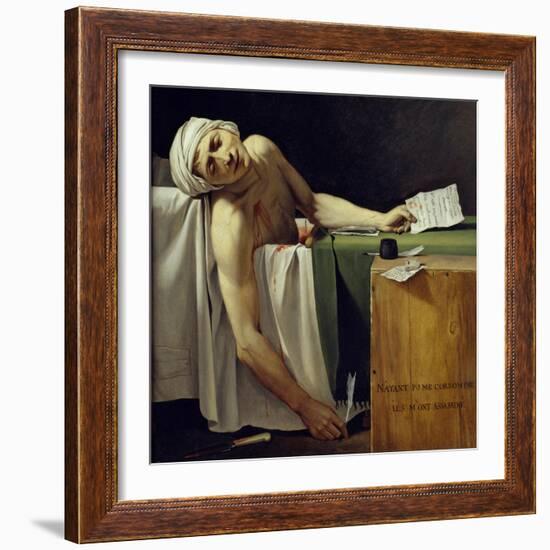 The Death of Marat (John Paul Marat (1743-1793) Murdered). Detail. Painting by Jacques Louis David-Jacques Louis David-Framed Giclee Print