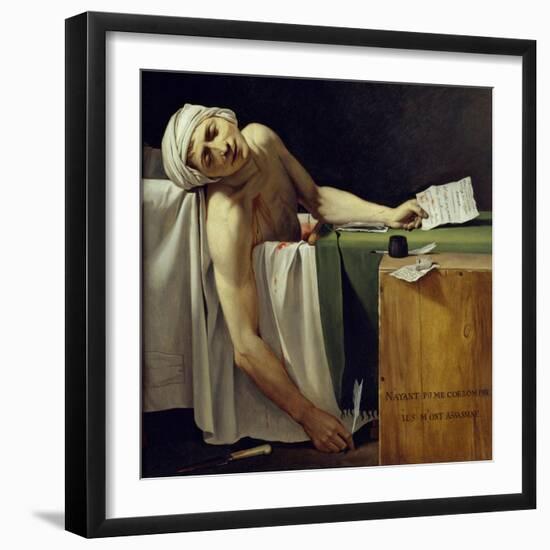 The Death of Marat (John Paul Marat (1743-1793) Murdered). Detail. Painting by Jacques Louis David-Jacques Louis David-Framed Giclee Print