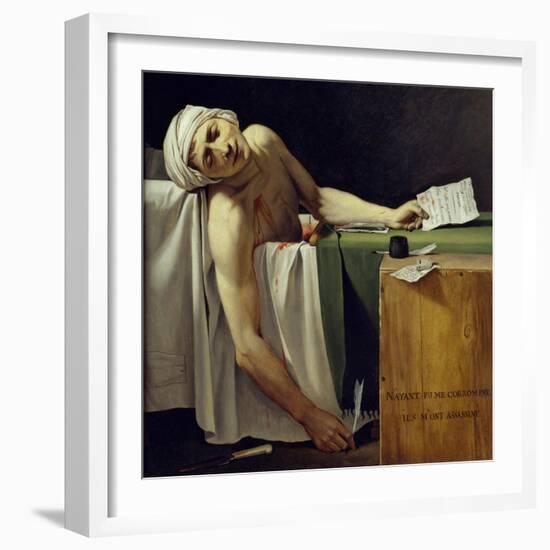 The Death of Marat (John Paul Marat (1743-1793) Murdered). Detail. Painting by Jacques Louis David-Jacques Louis David-Framed Giclee Print