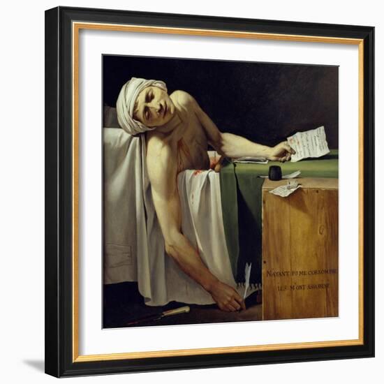 The Death of Marat (John Paul Marat (1743-1793) Murdered). Detail. Painting by Jacques Louis David-Jacques Louis David-Framed Giclee Print