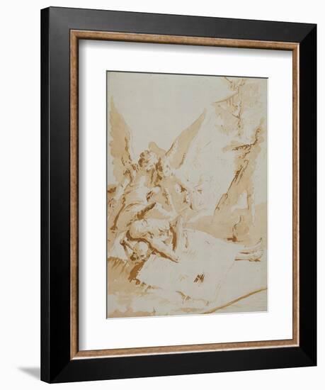 The Death of Saint Onophrius chalk, pen, ink and wash-Giovanni Battista Tiepolo-Framed Giclee Print