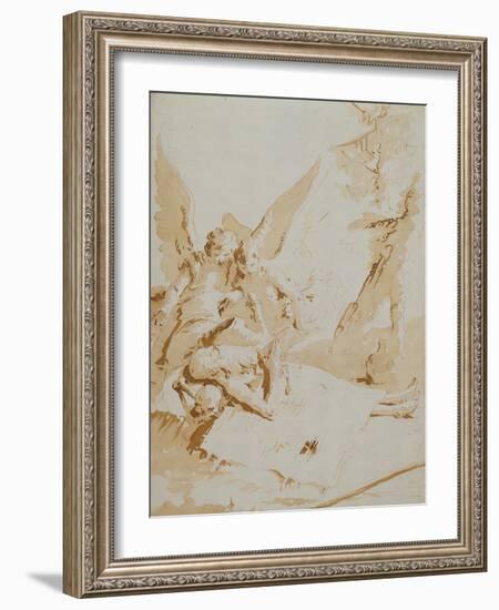 The Death of Saint Onophrius chalk, pen, ink and wash-Giovanni Battista Tiepolo-Framed Giclee Print