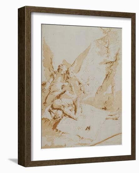 The Death of Saint Onophrius chalk, pen, ink and wash-Giovanni Battista Tiepolo-Framed Giclee Print