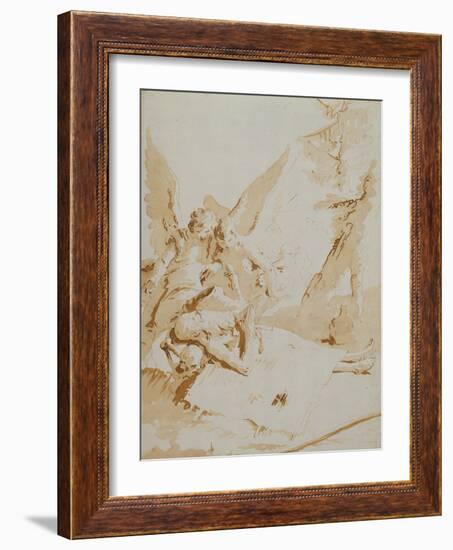 The Death of Saint Onophrius chalk, pen, ink and wash-Giovanni Battista Tiepolo-Framed Giclee Print