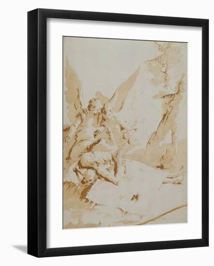 The Death of Saint Onophrius chalk, pen, ink and wash-Giovanni Battista Tiepolo-Framed Giclee Print