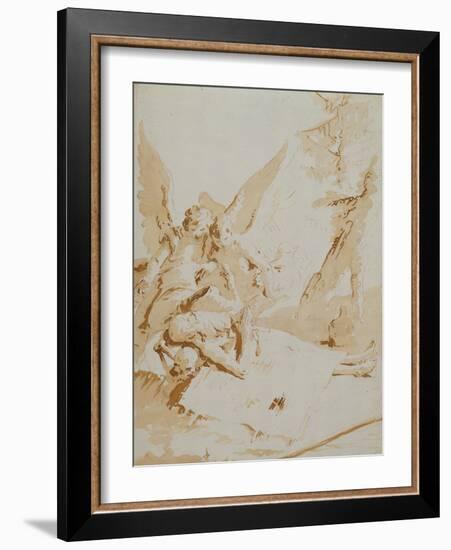 The Death of Saint Onophrius chalk, pen, ink and wash-Giovanni Battista Tiepolo-Framed Giclee Print