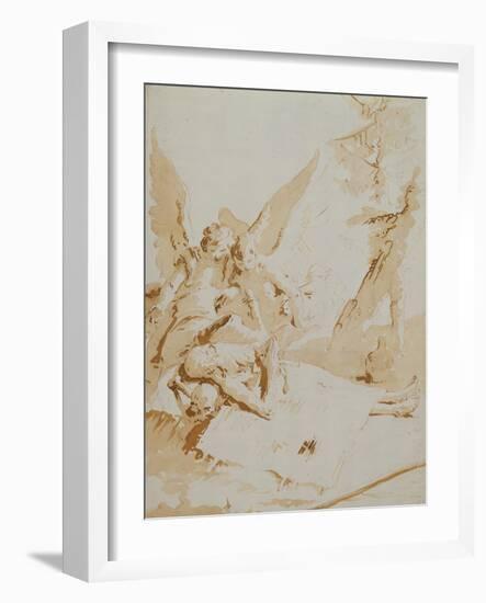 The Death of Saint Onophrius chalk, pen, ink and wash-Giovanni Battista Tiepolo-Framed Giclee Print