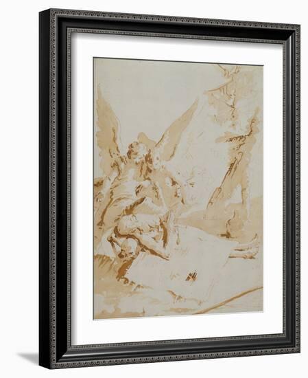 The Death of Saint Onophrius chalk, pen, ink and wash-Giovanni Battista Tiepolo-Framed Giclee Print