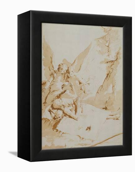 The Death of Saint Onophrius chalk, pen, ink and wash-Giovanni Battista Tiepolo-Framed Premier Image Canvas