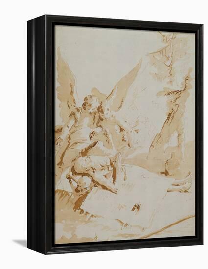 The Death of Saint Onophrius chalk, pen, ink and wash-Giovanni Battista Tiepolo-Framed Premier Image Canvas