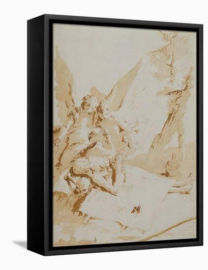 The Death of Saint Onophrius chalk, pen, ink and wash-Giovanni Battista Tiepolo-Framed Premier Image Canvas