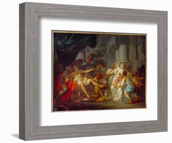 The Death of Seneque (4 BC - 65 Ad), Roman Philosopher. in 65, He Was Compromised despite Him in Th-Jacques Louis David-Framed Giclee Print