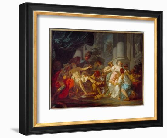 The Death of Seneque (4 BC - 65 Ad), Roman Philosopher. in 65, He Was Compromised despite Him in Th-Jacques Louis David-Framed Giclee Print