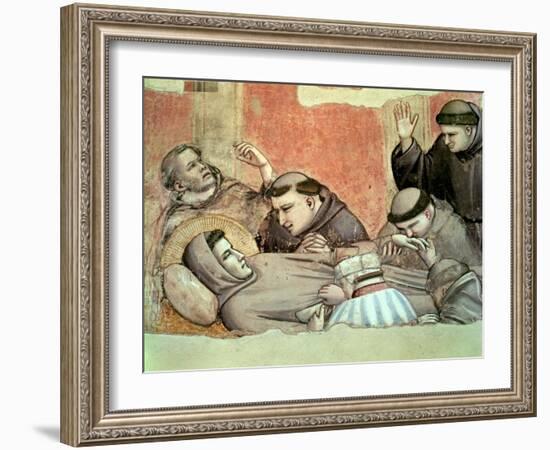 The Death of St. Francis, Detail of St. Francis and the Monks, from the Bardi Chapel-Giotto di Bondone-Framed Giclee Print