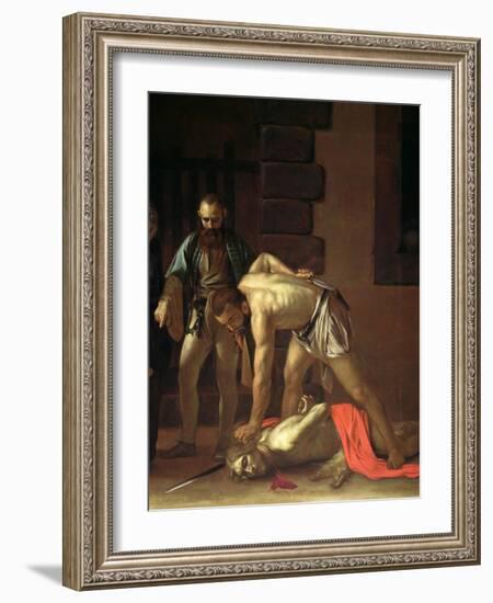 The Decapitation of St. John the Baptist, 1608-Caravaggio-Framed Giclee Print