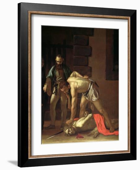 The Decapitation of St. John the Baptist, 1608-Caravaggio-Framed Giclee Print